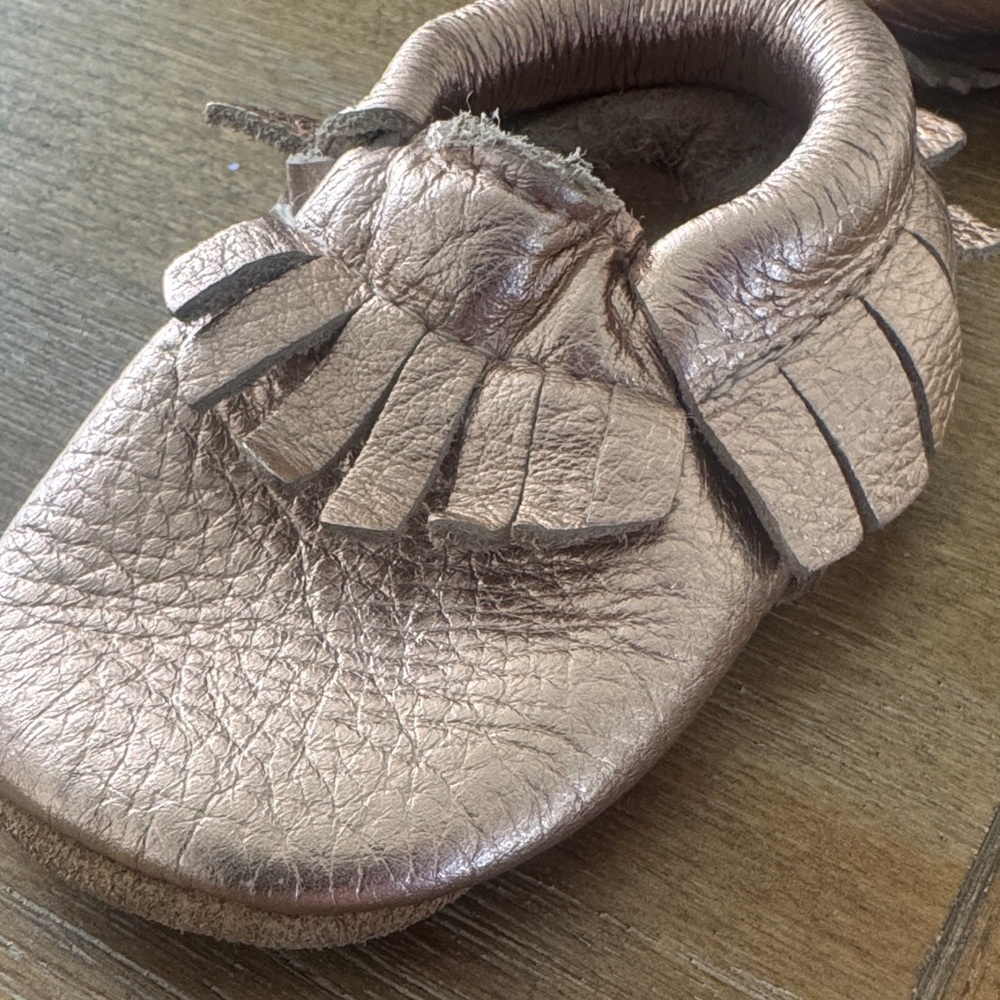 Size 3 Stylish Pink Leather Kids Moccasins